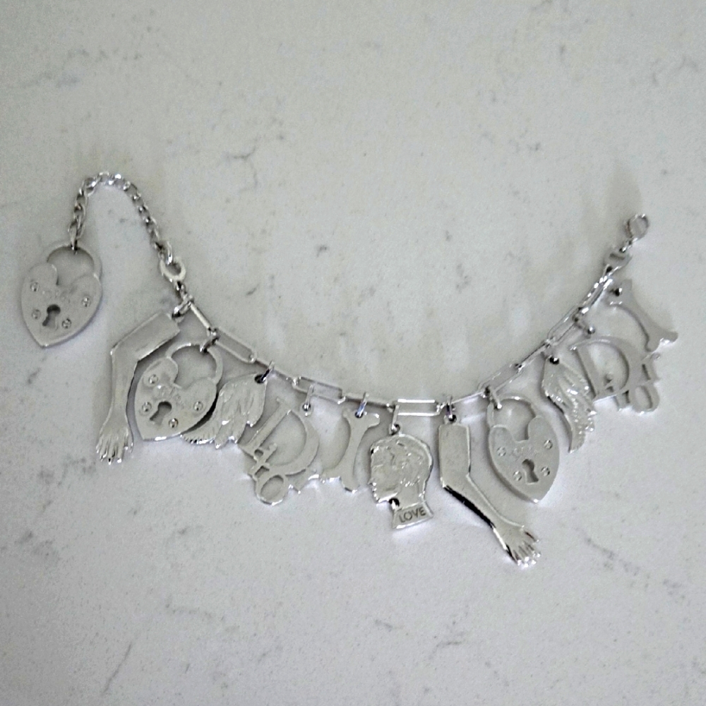 Vintage DIOR charm Bracelet Christian Dior John Galliano Figural Bracelet Silver
